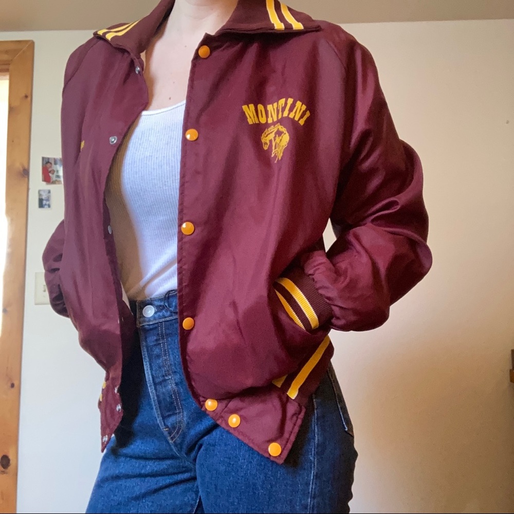 Rerto vintage maroon satin Montana 80s bomber jacket